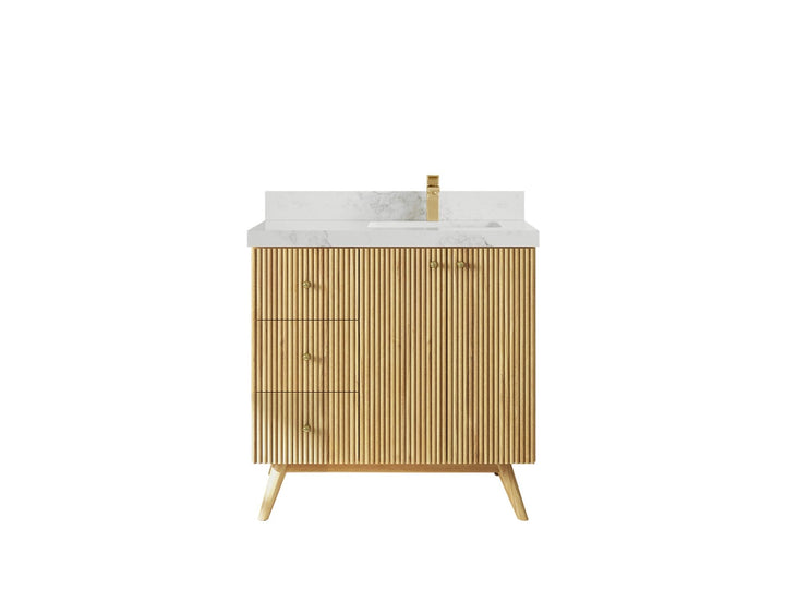 Pasadena Teak Wood 36 in. W x 22 in. D Right Offset Sink Bathroom Vanity - photo 9