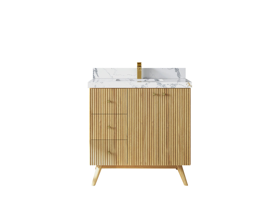 Pasadena Teak Wood 36 in. W x 22 in D Center Sink Bathroom Vanity