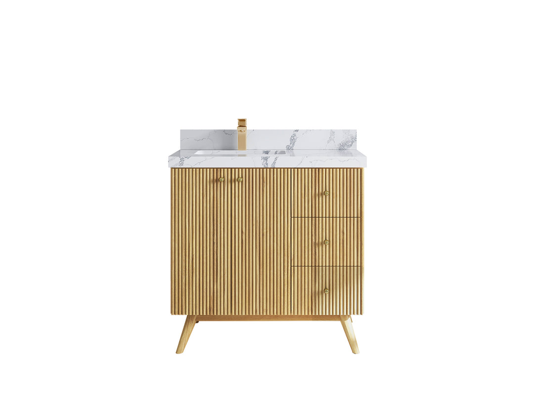 Pasadena Teak Wood 36 in. W x 22 in. D Left Offset Sink Bathroom Vanity