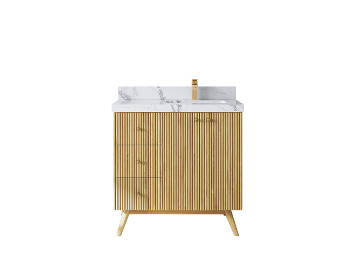 Pasadena Teak Wood 36 in. W x 22 in. D Right Offset Sink Bathroom Vanity - photo 21