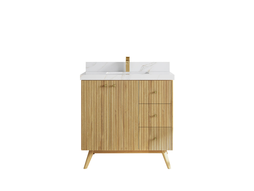 Pasadena Teak Wood 36 in. W x 22 in. D Center Sink Bathroom Vanity