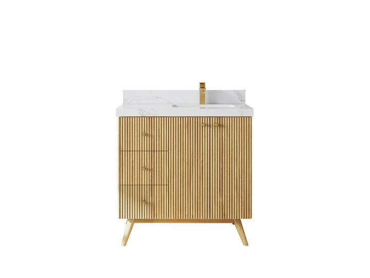 Pasadena Teak Wood 36 in. W x 22 in. D Right Offset Sink Bathroom Vanity - photo 25