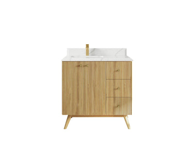 Pasadena Teak Wood 36 in. W x 22 in. D Left Offset Sink Bathroom Vanity