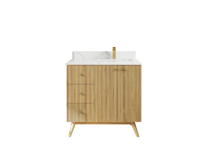 Pasadena Teak Wood 36 in. W x 22 in. D Right Offset Sink Bathroom Vanity - photo 13