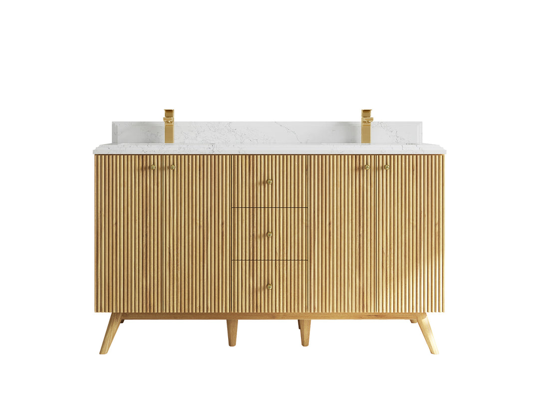 Pasadena Teak Wood 60 in. W x 22 in. D Double Sink Bathroom Vanity