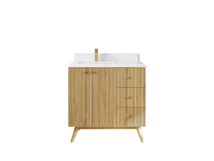 Pasadena Teak Wood 36 in. W x 22 in. D Left Offset Sink Bathroom Vanity - photo 14