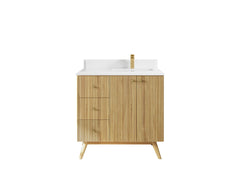 Pasadena Teak Wood 36 in. W x 22 in. D Right Offset Sink Bathroom Vanity - photo 15