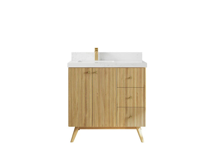 Pasadena Teak Wood 36 in. W x 22 in. D Left Offset Sink Bathroom Vanity - photo 15
