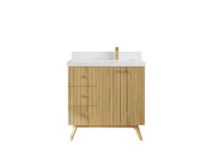 Pasadena Teak Wood 36 in. W x 22 in. D Right Offset Sink Bathroom Vanity - photo 16