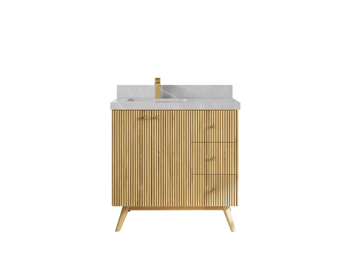 Pasadena Teak Wood 36 in. W x 22 in. D Left Offset Sink Bathroom Vanity