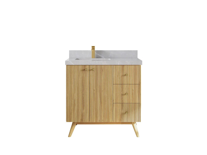 Pasadena Teak Wood 36 in. W x 22 in. D Left Offset Sink Bathroom Vanity - photo 16