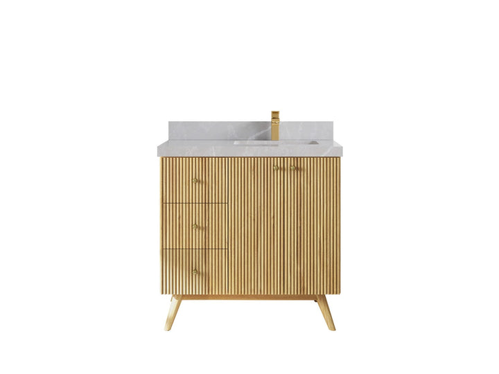 Pasadena Teak Wood 36 in. W x 22 in. D Right Offset Sink Bathroom Vanity - photo 17