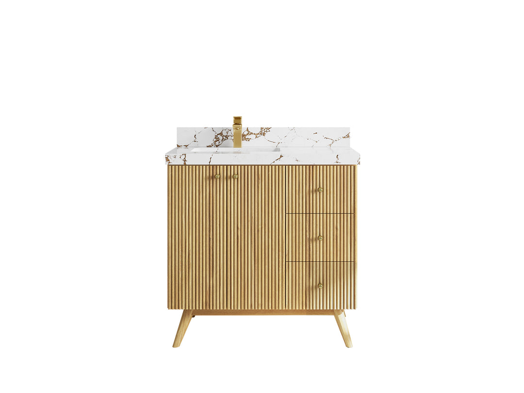 Pasadena Teak Wood 36 in. W x 22 in. D Left Offset Sink Bathroom Vanity