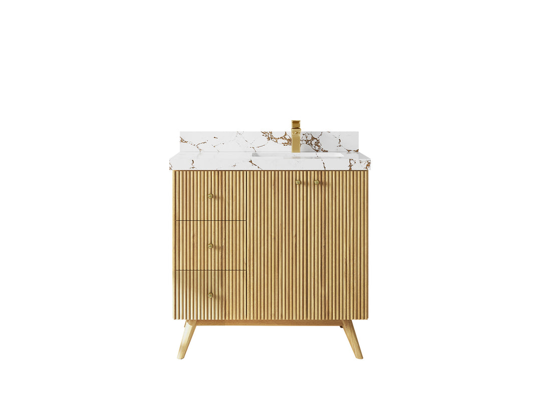 Pasadena Teak Wood 36 in. W x 22 in. D Right Offset Sink Bathroom Vanity