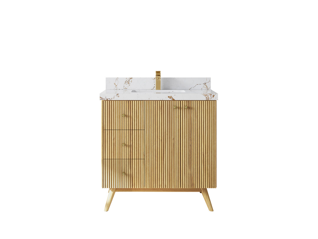 Pasadena Teak Wood 36 in. W x 22 in D Center Sink Bathroom Vanity