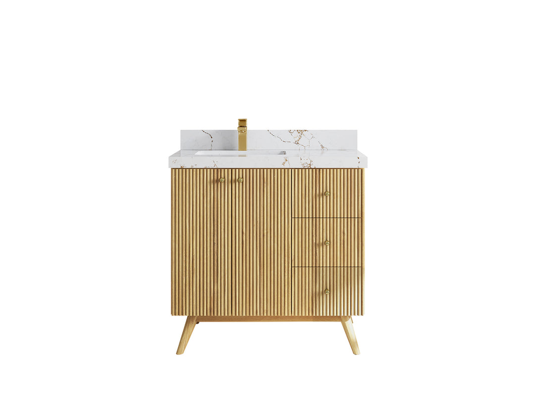 Pasadena Teak Wood 36 in. W x 22 in. D Left Offset Sink Bathroom Vanity