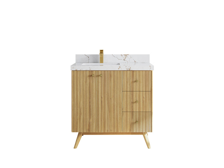 Pasadena Teak Wood 36 in. W x 22 in. D Left Offset Sink Bathroom Vanity - photo 22