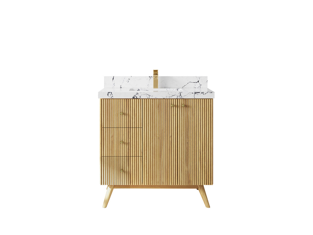 Pasadena Teak Wood 36 in. W x 22 in D Center Sink Bathroom Vanity