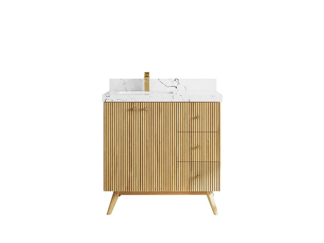 Pasadena Teak Wood 36 in. W x 22 in. D Left Offset Sink Bathroom Vanity