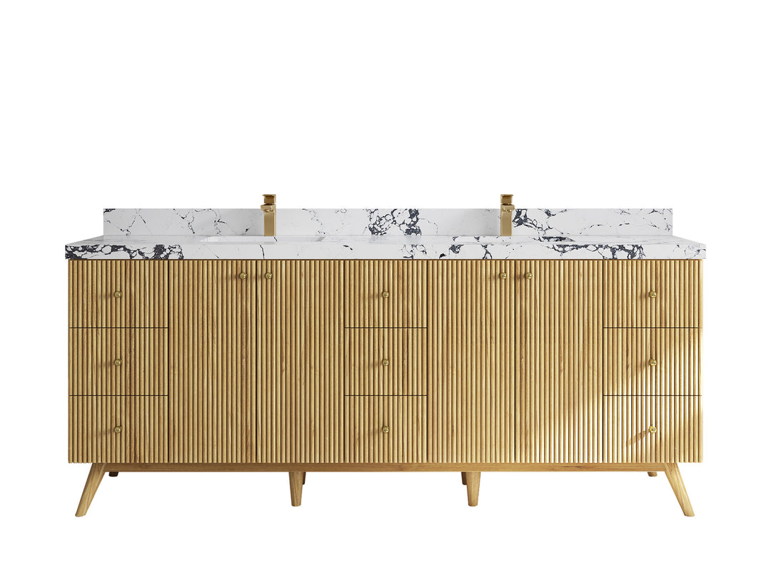 Pasadena Teak Wood 84 in. W x 22 in. D Double Sink Bathroom Vanity