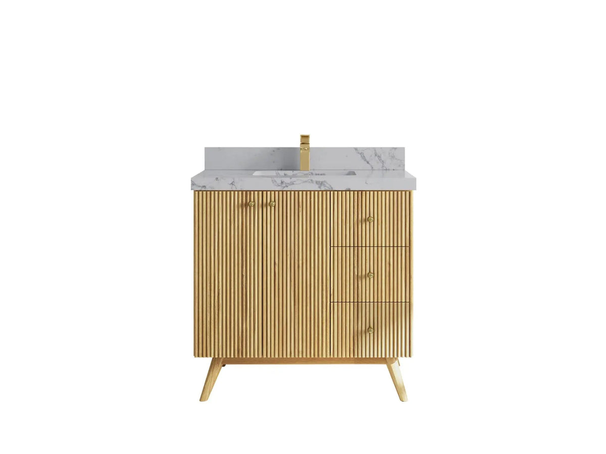 Pasadena Teak Wood 36 in. W x 22 in. D Center Sink Bathroom Vanity