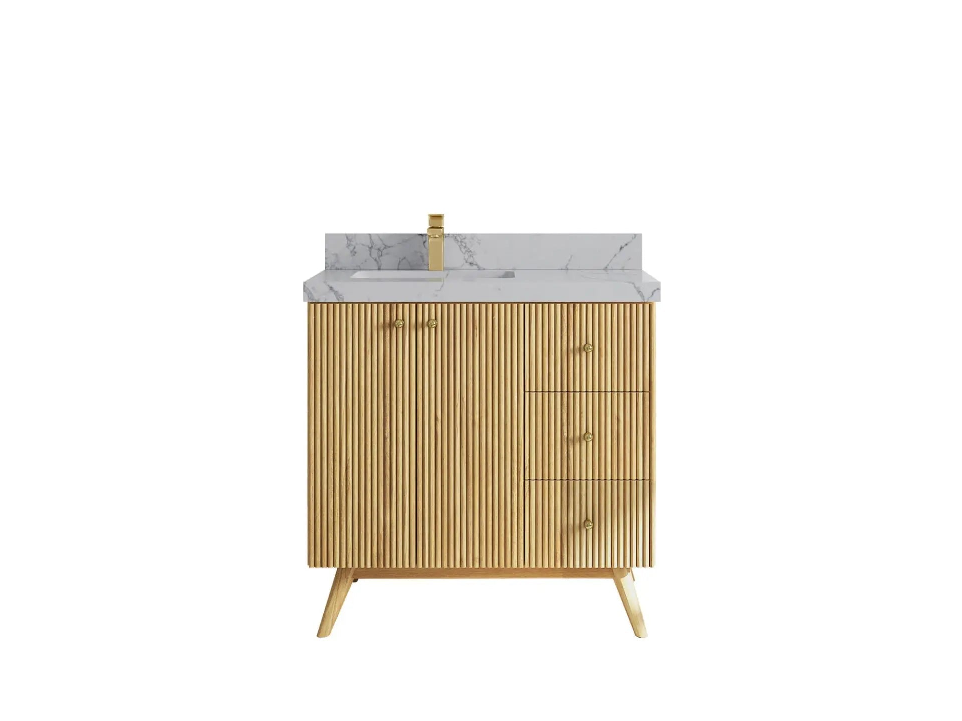 Pasadena Teak Wood 36 in. W x 22 in. D Left Offset Sink Bathroom Vanity