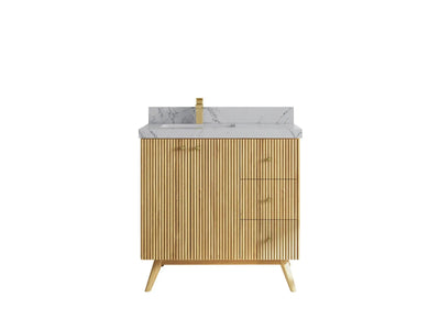 Pasadena Teak Wood 36 in. W x 22 in. D Left Offset Sink Bathroom Vanity