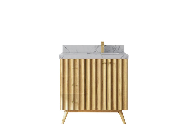 Pasadena Teak Wood 36 in. W x 22 in. D Right Offset Sink Bathroom Vanity - photo 11