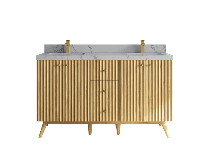 Pasadena Teak Wood 60 in. W x 22 in. D Double Sink Bathroom Vanity - photo 11