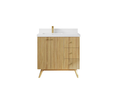 Pasadena Teak Wood 36 in. W x 22 in. D Left Offset Sink Bathroom Vanity