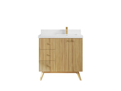 Pasadena Teak Wood 36 in. W x 22 in. D Right Offset Sink Bathroom Vanity - photo 19