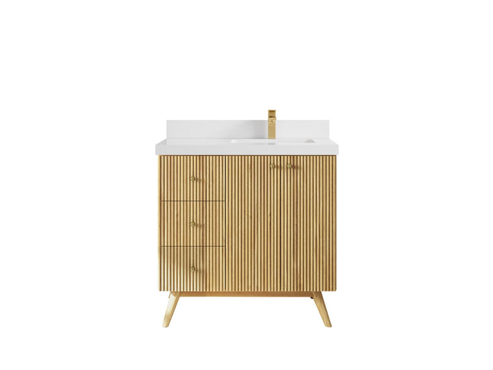 Pasadena Teak Wood 36 in. W x 22 in. D Right Offset Sink Bathroom Vanity - photo 19