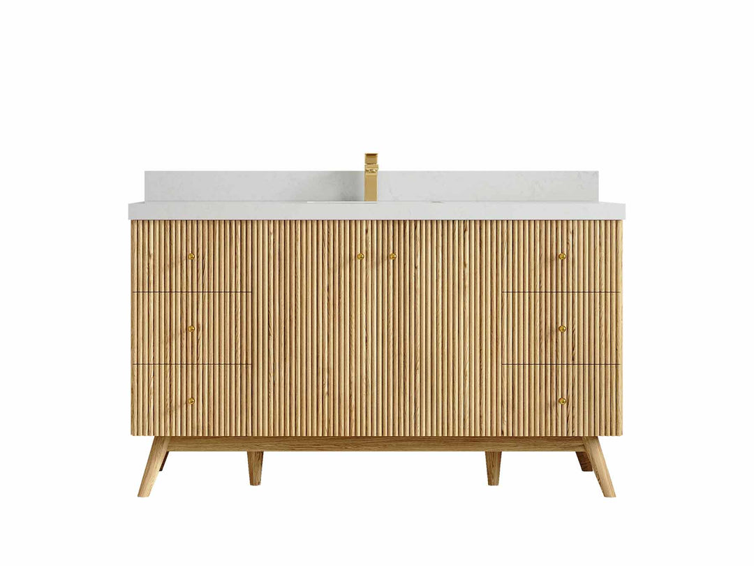 Pasadena Teak Wood 60 in. W x 22 in. D Single Sink Bathroom Vanity