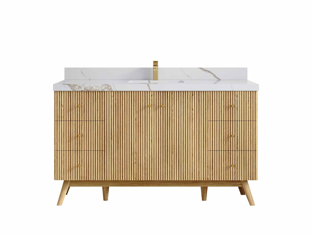 Pasadena Teak Wood 60 in. W x 22 in. D Single Sink Bathroom Vanity