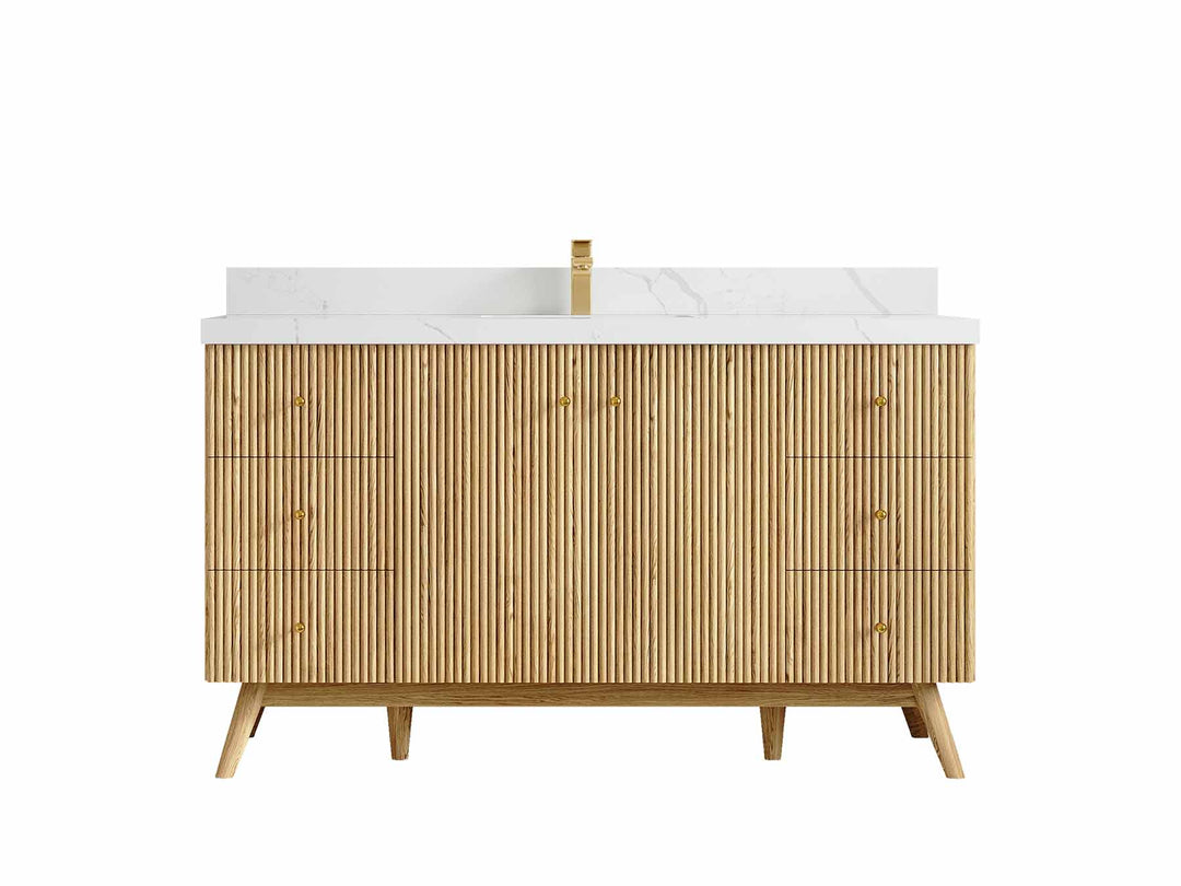 Pasadena Teak Wood 60 in. W x 22 in. D Single Sink Bathroom Vanity