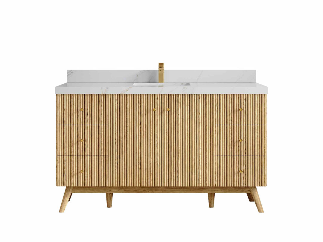 Pasadena Teak Wood 60 in. W x 22 in. D Single Sink Bathroom Vanity