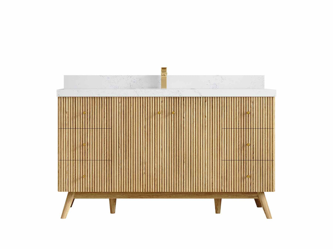 Pasadena Teak Wood 60 in. W x 22 in. D Single Sink Bathroom Vanity
