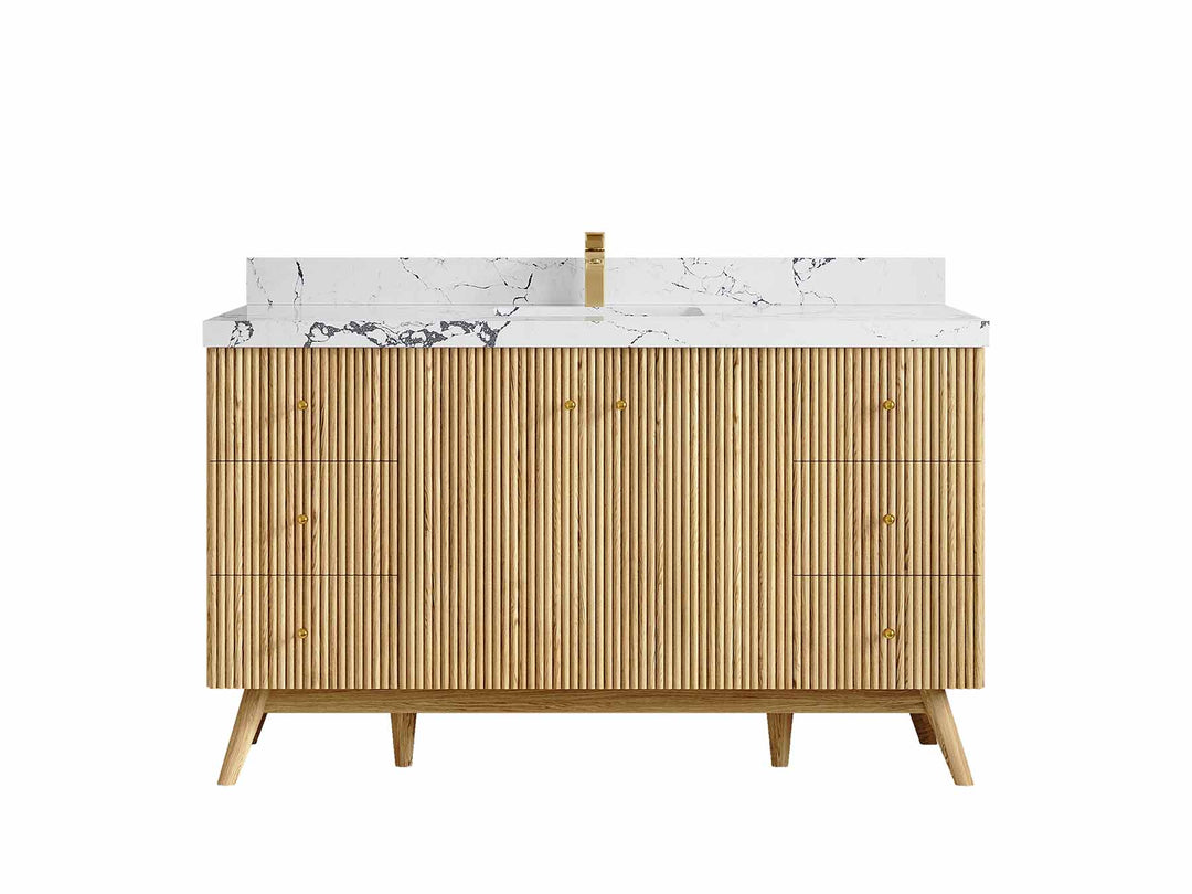 Pasadena Teak Wood 60 in. W x 22 in. D Single Sink Bathroom Vanity