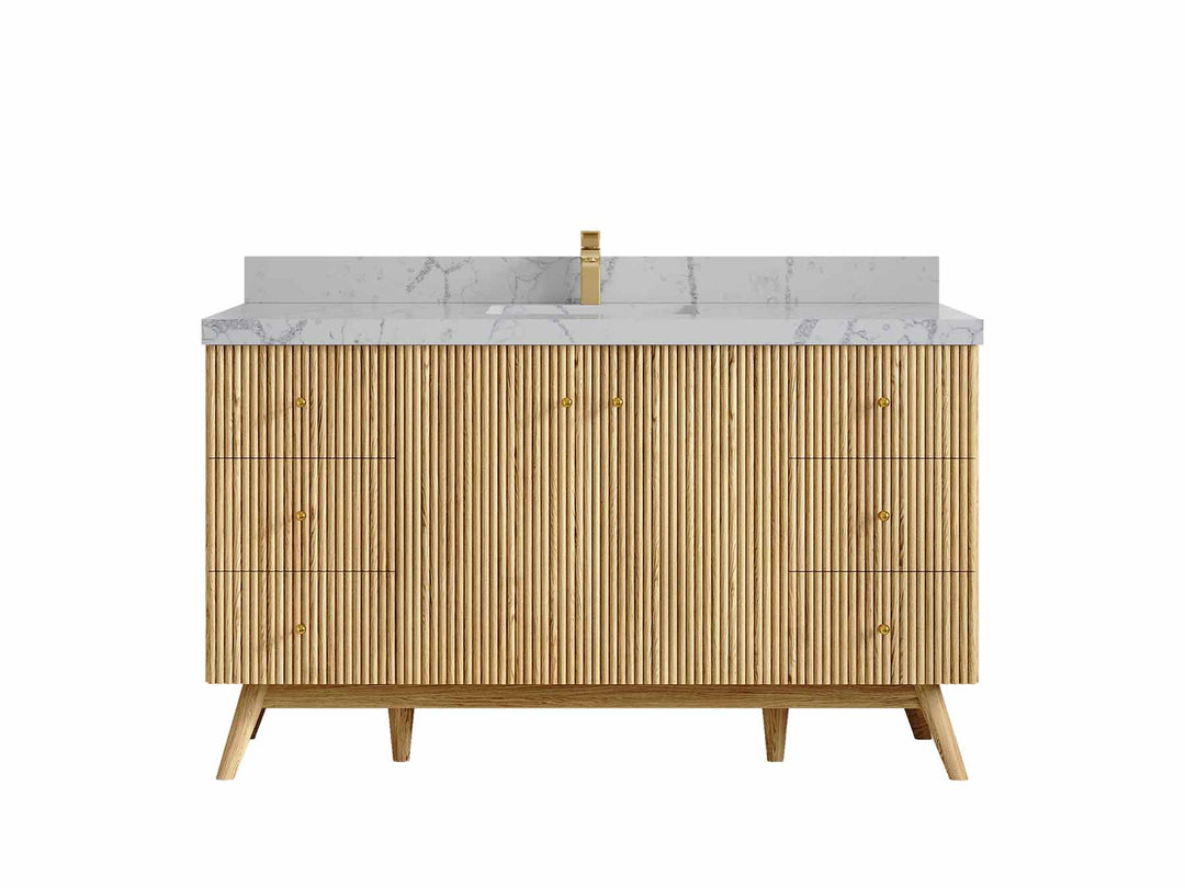 Pasadena Teak Wood 60 in. W x 22 in. D Single Sink Bathroom Vanity
