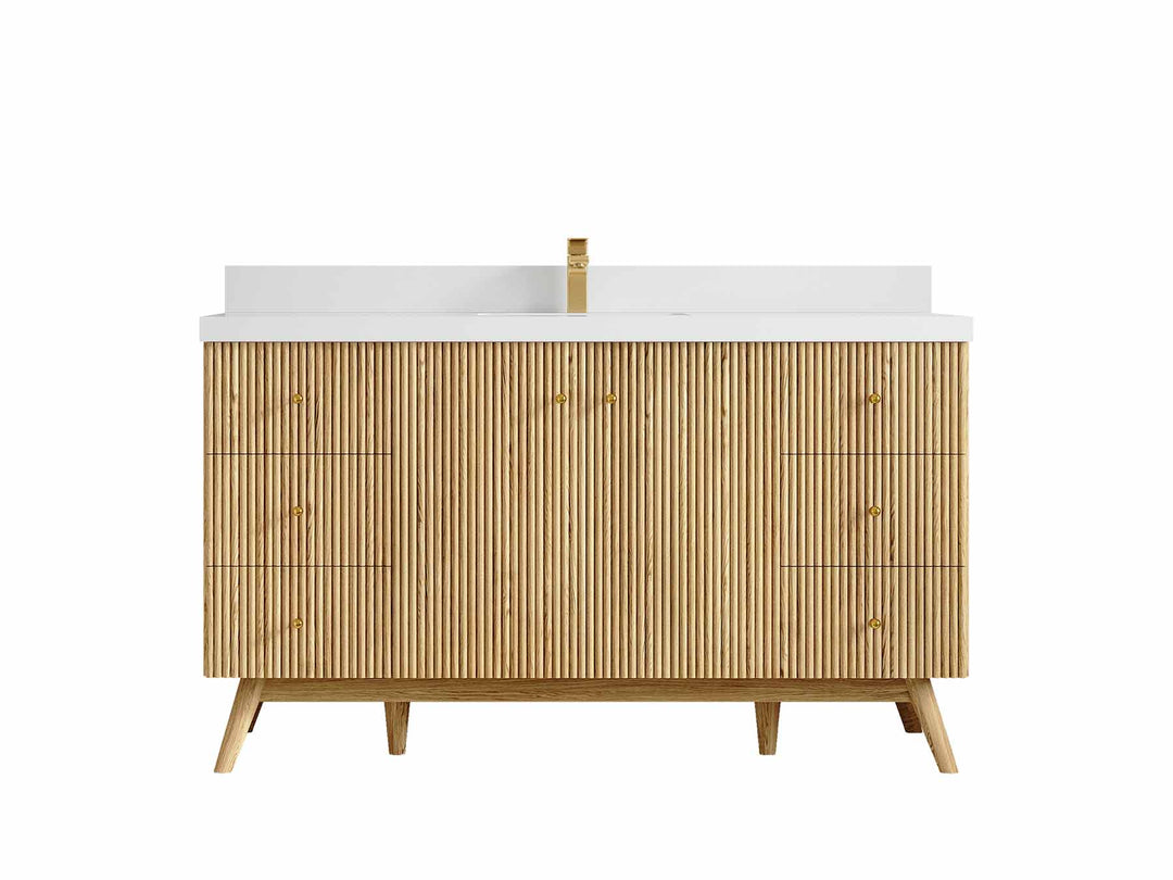 Pasadena Teak Wood 60 in. W x 22 in. D Single Sink Bathroom Vanity