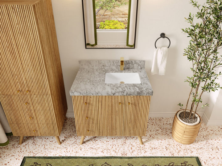 Pasadena White Oak 36 in. W x 22 in. D Right Offset Sink Bathroom Vanity - photo 19