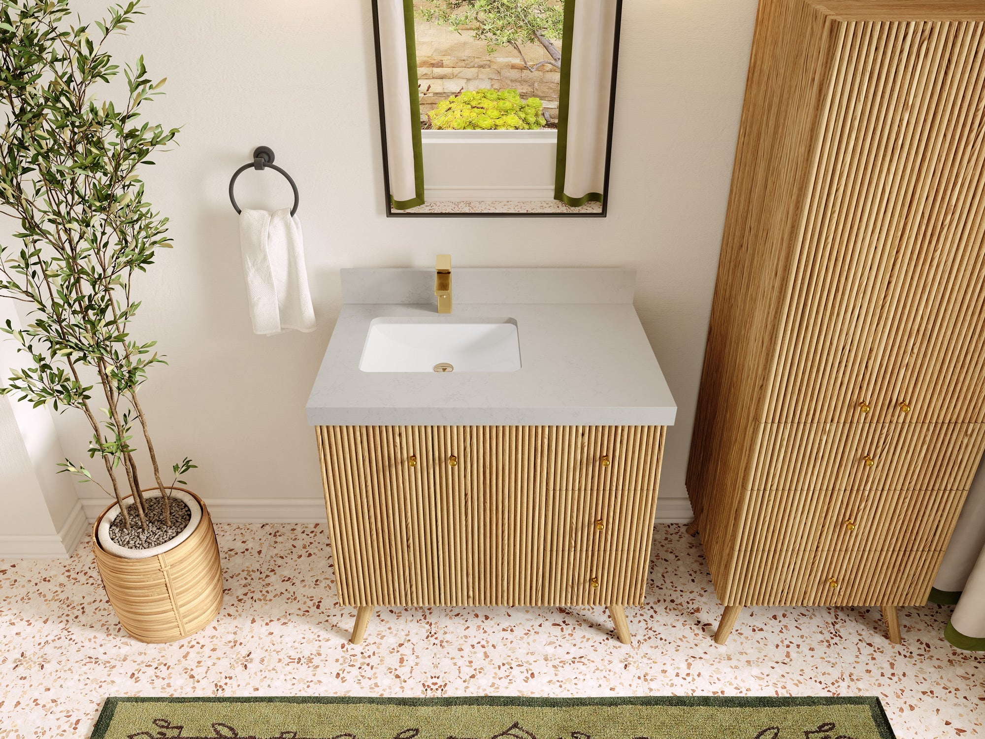 Pasadena White Oak 36 in. W x 22 in. D Left Offset Sink Bathroom Vanity