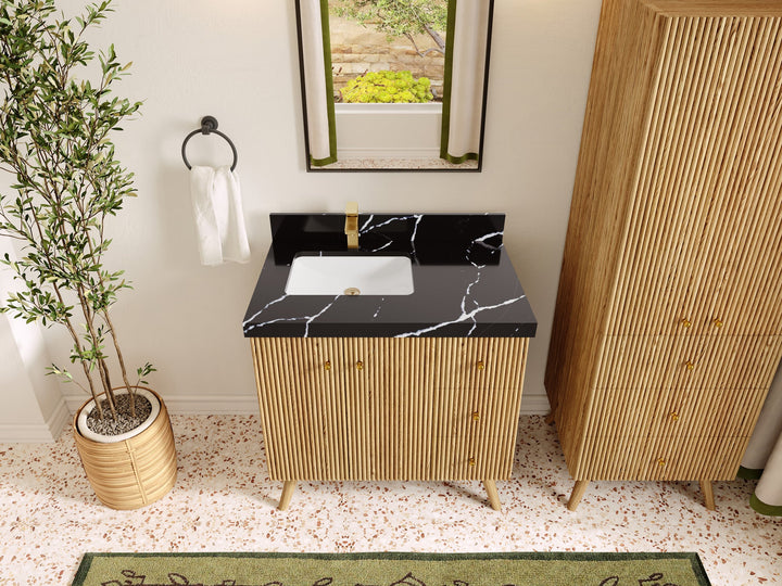 Pasadena White Oak 36 in. W x 22 in. D Left Offset Sink Bathroom Vanity - photo 9