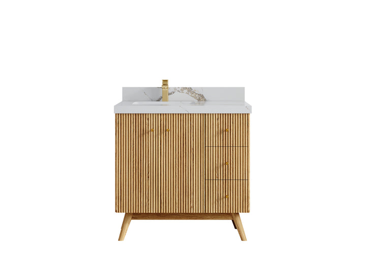 Pasadena White Oak 36 in. W x 22 in. D Left Offset Sink Bathroom Vanity - photo 12
