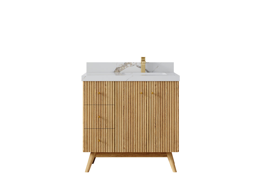 Pasadena White Oak 36 in. W x 22 in. D Right Offset Sink Bathroom Vanity
