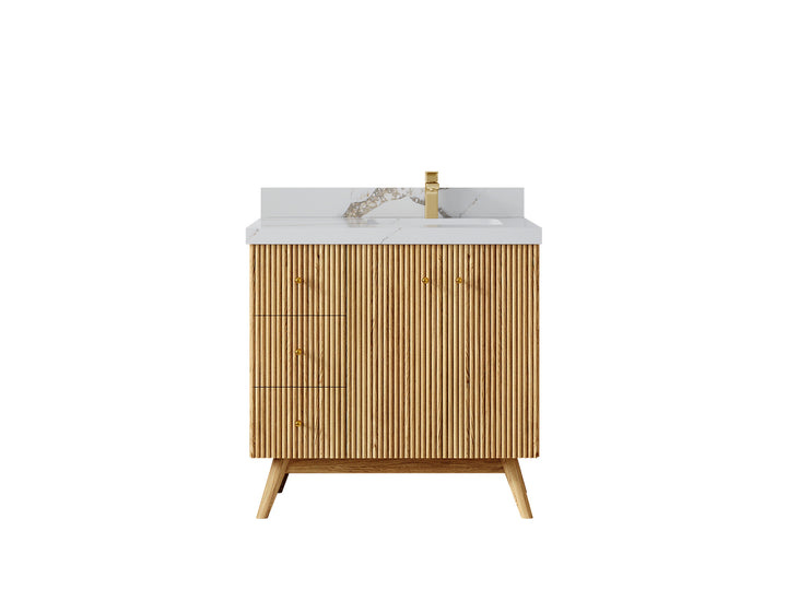 Pasadena White Oak 36 in. W x 22 in. D Right Offset Sink Bathroom Vanity - photo 12
