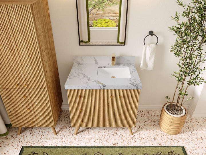 Pasadena White Oak 36 in. W x 22 in. D Right Offset Sink Bathroom Vanity - photo 7