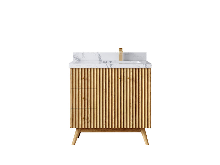 Pasadena White Oak 36 in. W x 22 in. D Right Offset Sink Bathroom Vanity - photo 8