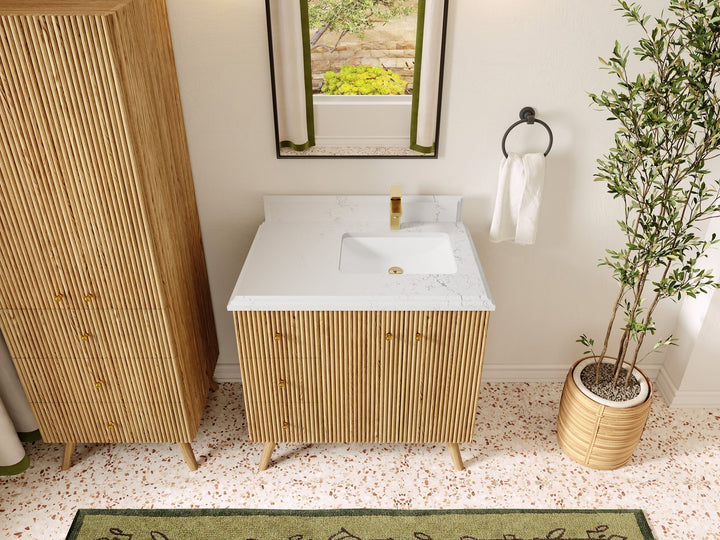 Pasadena White Oak 36 in. W x 22 in. D Right Offset Sink Bathroom Vanity - photo 25