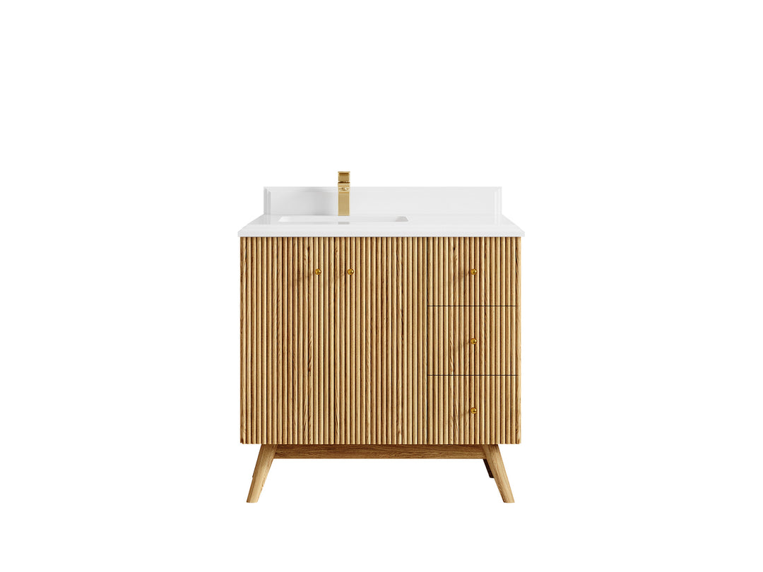 Pasadena White Oak 36 in. W x 22 in. D Left Offset Sink Bathroom Vanity